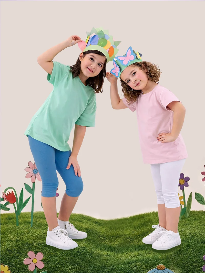 ج&مشب بنطلون ليجنز قطن للبنات عبوة من قطعتين باللون الكريمي والأزرق